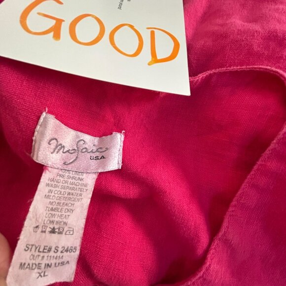 Mosaic USA Womens Fuchsia Linen Tunic Top with Pockets 3/4 Sleeve Loose Fit XL - Picture 3 of 8